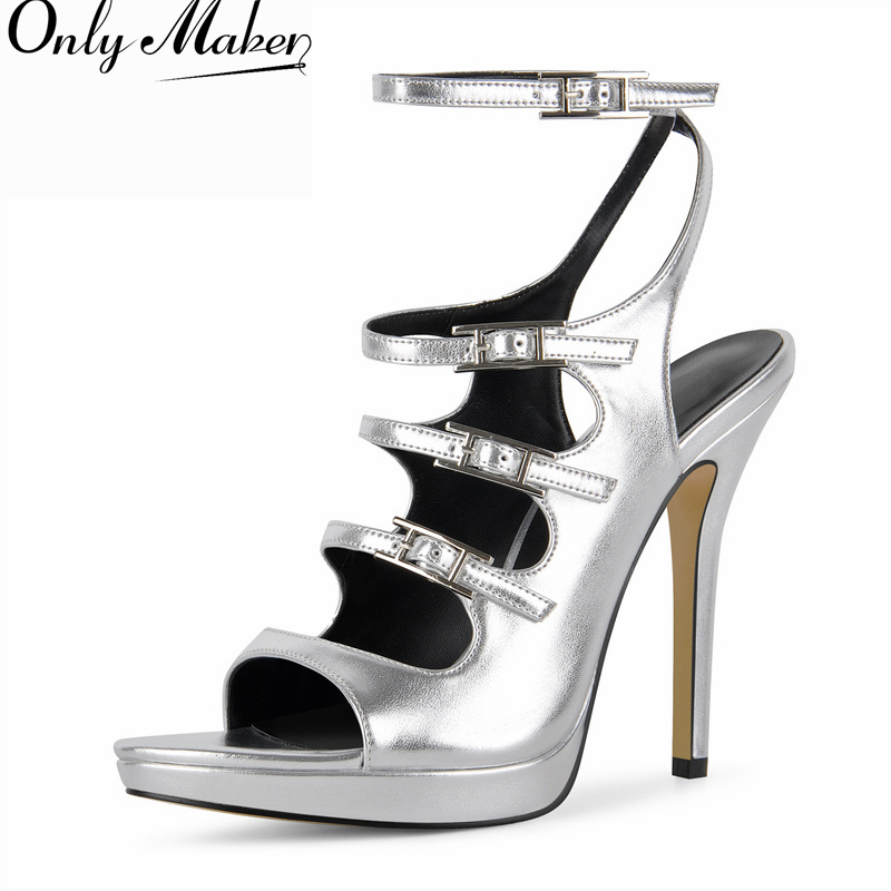 Crossfit Event - Onlymaker Women Silver Stiletto Sandals Multi